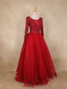 Red Sequins Embellished Design Net Ball Gown with Full Sleeves