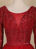 Red Sequins Embellished Design Net Ball Gown with Full Sleeves