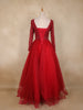 Red Sequins Embellished Design Net Ball Gown with Full Sleeves