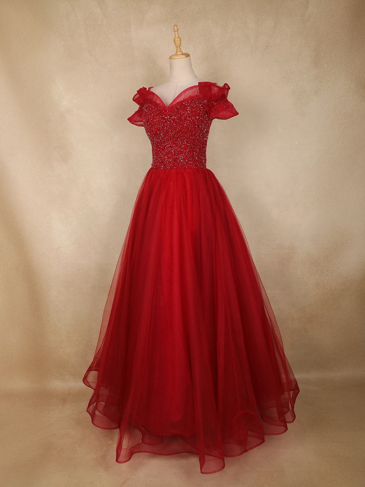 red party wear dress Red Sequins Embellished Design Party Wear Net Gown
