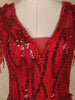 Red Sequins Embellished Net Evening Gown with Beaded Tassel Sleeves