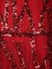 Red Sequins Embellished Net Evening Gown with Beaded Tassel Sleeves