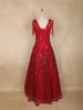 Red Sequins Embellished Net Evening Gown with Beaded Tassel Sleeves