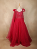 Red Sequins Embroidered Net Gown with One-Side Shoulder Dupatta