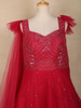 Red Sequins Embroidered Net Gown with One-Side Shoulder Dupatta