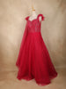 Red Sequins Embroidered Net Gown with One-Side Shoulder Dupatta