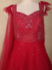 Red Sequins Embroidered Net Gown with One-Side Shoulder Dupatta