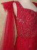 Red Sequins Embroidered Net Gown with One-Side Shoulder Dupatta