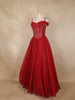 Red Sequins and Beads Embellished Design Net Ball Gown with Cold Shoulder Straps