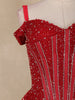 Red Sequins and Beads Embellished Design Net Ball Gown with Cold Shoulder Straps
