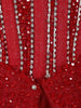 Red Sequins and Beads Embellished Design Net Ball Gown with Cold Shoulder Straps