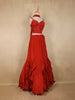 Red Sequins and Beads Embroidered Design Satin Indo Western Lehenga