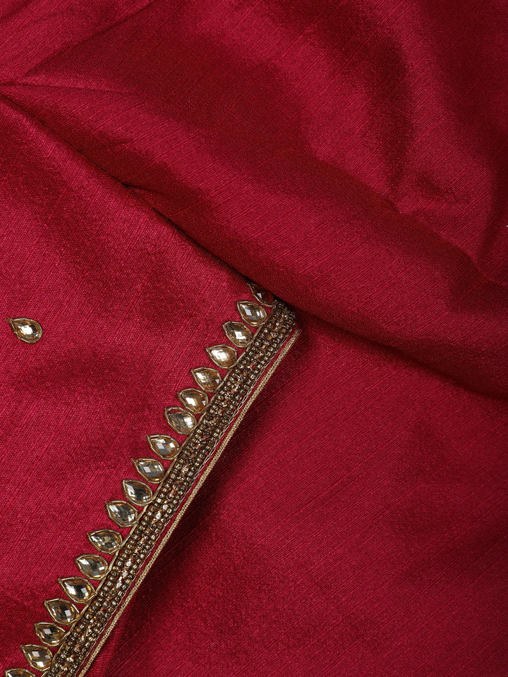 Red Silk Readymade Blouse Adorned with Embroidery Design - Diadem