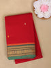 Red Small Butta Motif Design Cotton Saree With Contrast Green Border