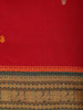 Red Small Butta Motif Design Cotton Saree With Contrast Green Border