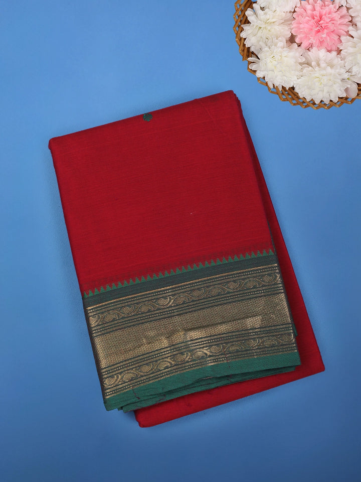 Maroon Red Solid Cotton Saree Print Border - Diadem