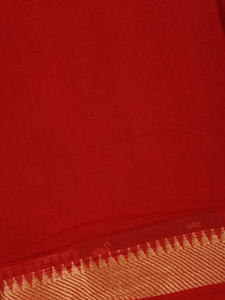 Red Solid Design Cotton Saree With Zari Border - Diadem
