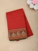 Red Solid Design Cotton Saree with Traditional Woven Contrast Border
