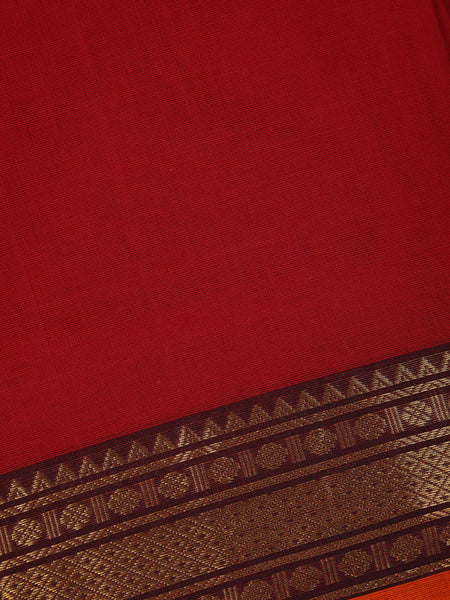 Red Solid Design Cotton Saree with Zari Woven Border - Diadem