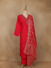Red Solid Design Mirror Work Embroidered Salwar Suit