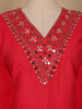 Red Solid Design Mirror Work Embroidered Salwar Suit - Diadem