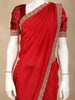 Red Solid Design Satin Saree with Embellished Lace Border
