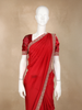 Red Solid Design Satin Saree with Embellished Lace Border