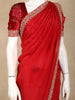 Red Solid Design Satin Saree with Embellished Lace Border