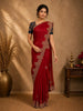 Red Solid Design Tissue Organza Saree With Navy Blue Floral Blouse