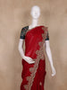 Red Solid Design Tissue Organza Saree With Navy Blue Floral Blouse
