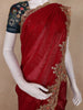 Red Solid Design Tissue Organza Saree With Navy Blue Floral Blouse