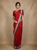 Red Solid Design Tussar Saree with Contrast Grey Zari Border