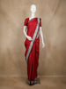 Red Solid Design Tussar Saree with Contrast Grey Zari Border
