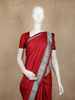 Red Solid Design Tussar Saree with Contrast Grey Zari Border