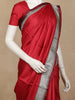 Red Solid Design Tussar Saree with Contrast Grey Zari Border