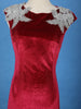 Red Solid Design Velvet Partywear Gown With Silver Floral Shoulder Embellishments