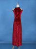 Red Solid Design Velvet Partywear Gown With Silver Floral Shoulder Embellishments