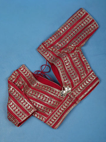 Red Striped Design Georgette Readymade Blouse - Diadem