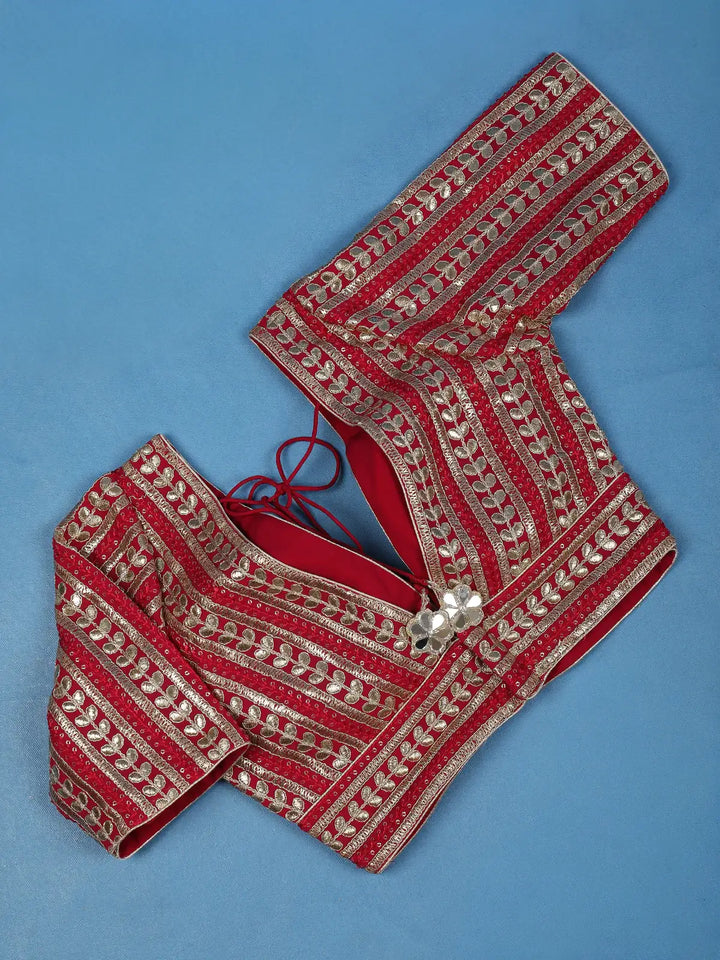 Red Striped Design Georgette Readymade Blouse - Diadem