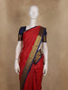 Red Striped Woven Semi Silk Saree