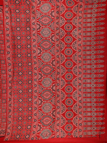Red Ajrak Printed Mul Mul Cotton Saree - Diadem