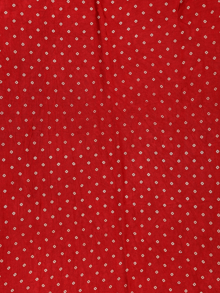Red Ajrak Printed Mul Mul Cotton Saree - Diadem