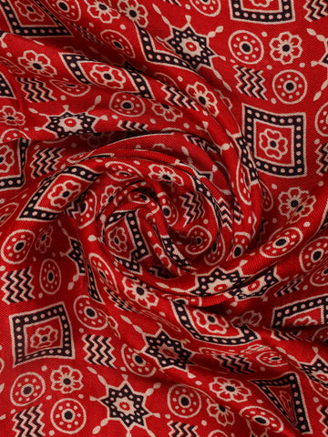 Red Ajrak Printed Mul Mul Cotton Saree - Diadem