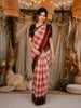 Red And White Checked Design Pure Kanchipuram Silk Saree