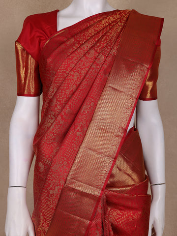 Red Animels Woven Motifs Pure Kanchipuram Silk Saree - Diadem