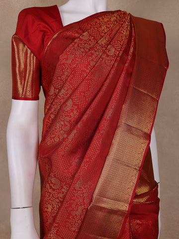 Red Animels Woven Motifs Pure Kanchipuram Silk Saree - Diadem