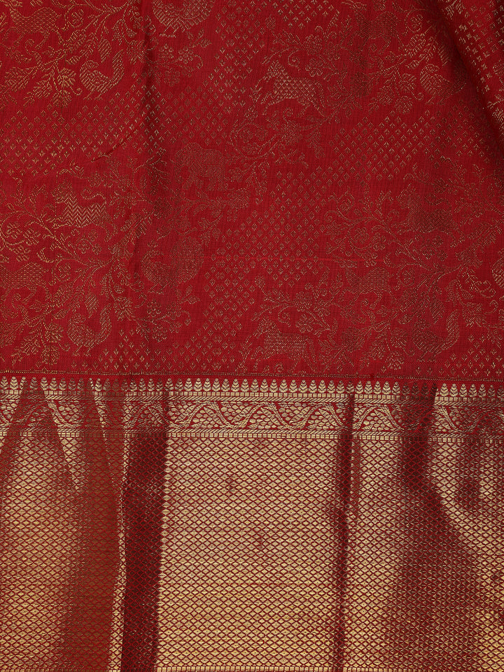 Red Animels Woven Motifs Pure Kanchipuram Silk Saree - Diadem