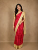 Red Checked Design Pure Kanchipuram Silk Saree with Gold Zari Border