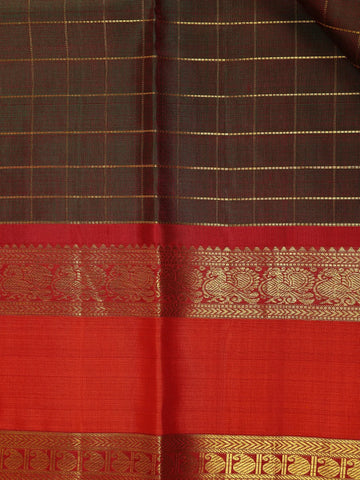 Red Checked Woven Pure Kanchipuram Silk Saree - Diadem