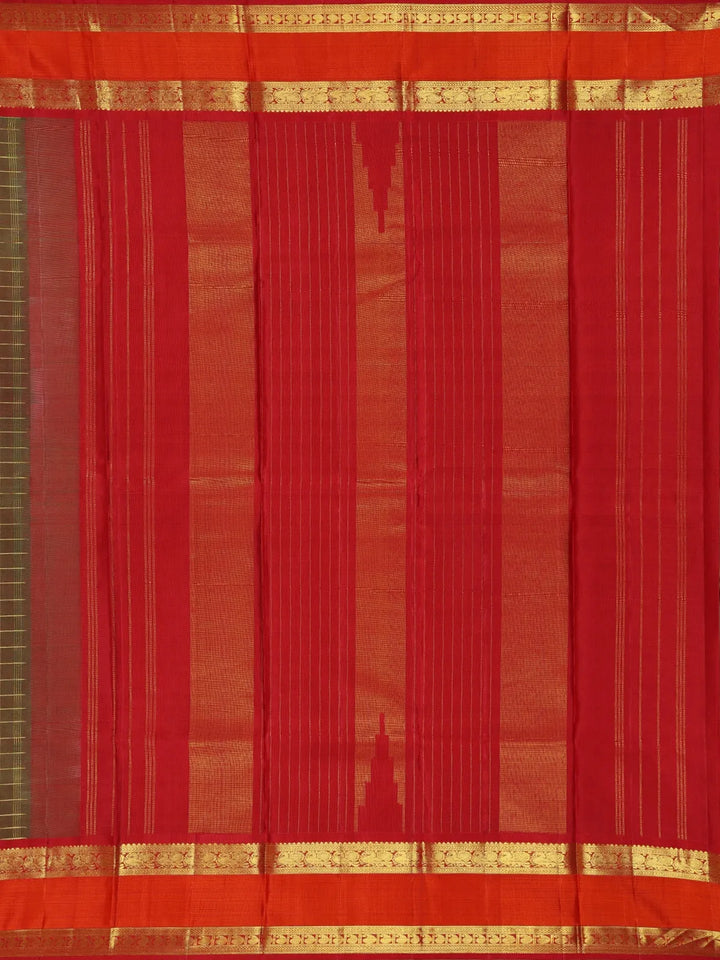 Red Checked Woven Pure Kanchipuram Silk Saree - Diadem